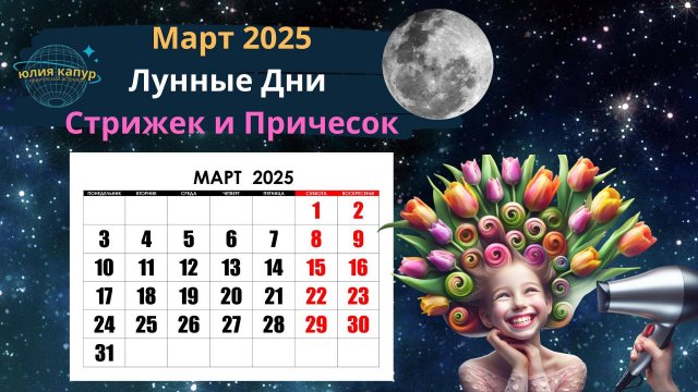 Март 2025 - Лунный Календарь для Стрижек! От Юлии Капур