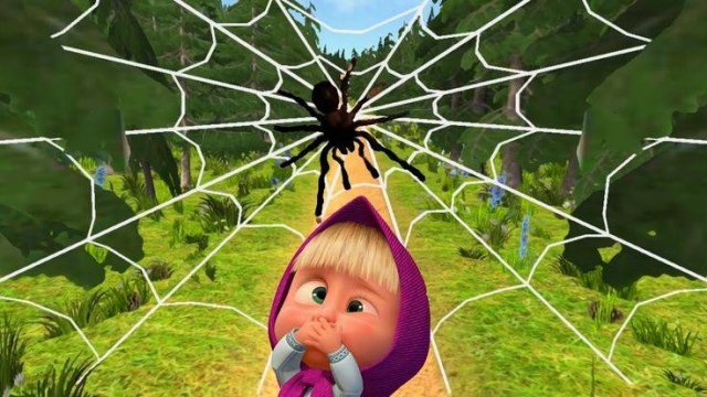Смешная игра - Маша и Медведь про темный лес! Маша бегает по лесу и собирает конфеты