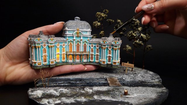 Процесс создания макета дворца из картона и полимерки (Павильон Эрмитаж, Царское село)