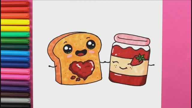 Как нарисовать КАВАИЙНЫЙ БУТЕРБРОД поэтапно Легкие рисунки для детей Яркие цвета ❤