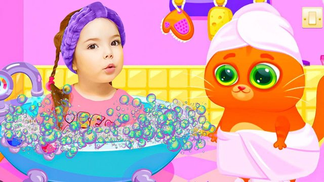 Настя попала в игре с котиком Bubbu в салон красоты | Виртуальный питомец весело играет с Настей