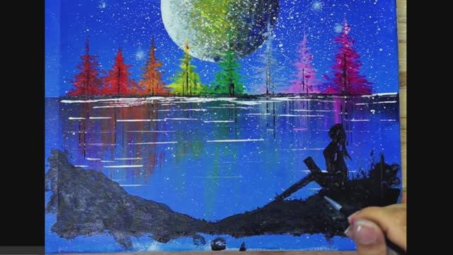 Потрясающие красочные деревья акрилом у луны