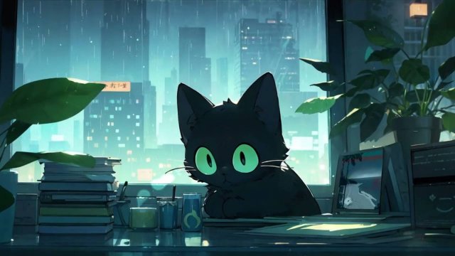 Cat with rain Lofi cat