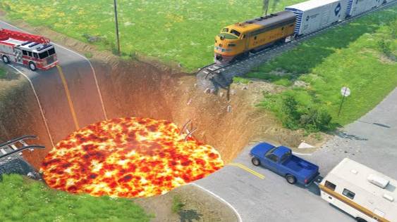ПОЕЗДА ПОЕЗДА П***ДА в ЛАВЕ и ПАДАЮТ😱 BeamNG.Drive