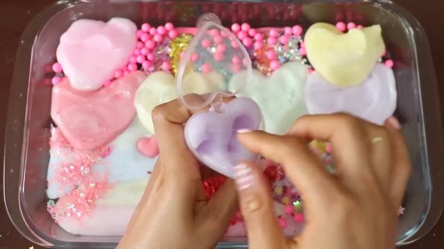 Тени «сердце» и СЛАЙМ! Смешиваем, блёстки и слайм! Увлекательное видео со слаймом!