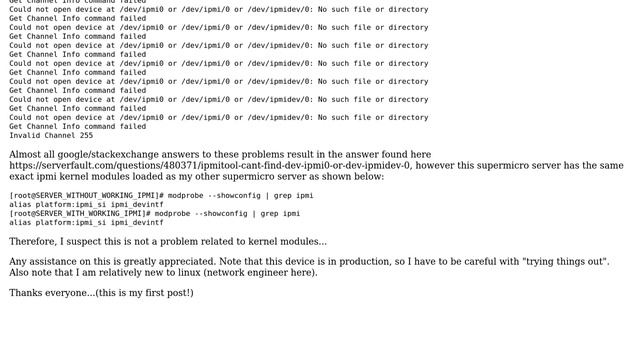 IPMI web management on Supermicro not working: "Could not open device at /dev/ipmi0