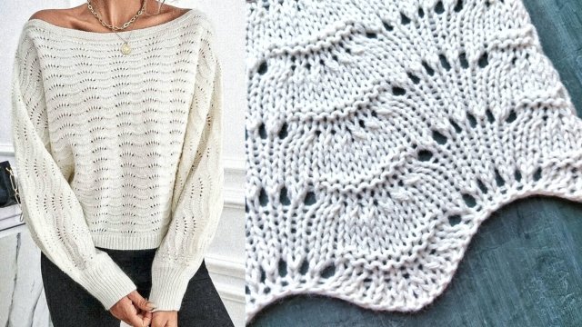 Очень лёгкий вариант вязания узора Хвост павлина 🦚 Для джемперов, палантинов