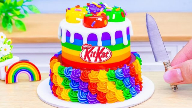 СУПЕР Украшение мини торта 🌈 Самый вкусный Миниатюрный Радужный Шоколадный торт в Мире