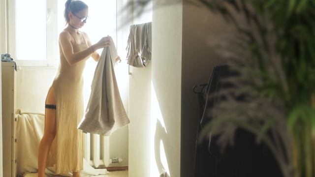 ❤️ Transparent room cleaning with Tina in a long dress