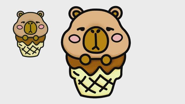 Как нарисовать капибару для раскрасок | Рисование мороженого капибары легко