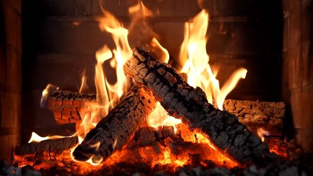 Уютный камин FHD. Расслабляющий камин с потрескивающими звуками огня. Горящий камин FHD.