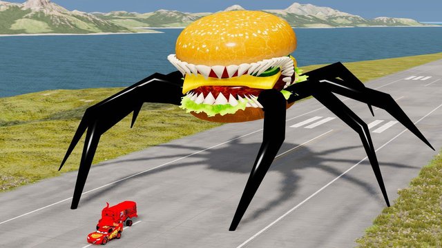 Монстер Бургер охотиться на Маквина из ТАЧЕК