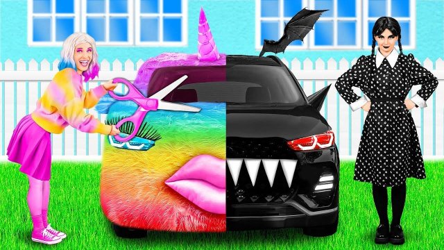 Радужная машина vs Черная машина Челлендж | Смешные Моменты от PaRaRa Challenge