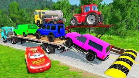 Мультики для детей Бортовой грузовик Маккуин | Транспортировка на грузовике - Выбоина против авто