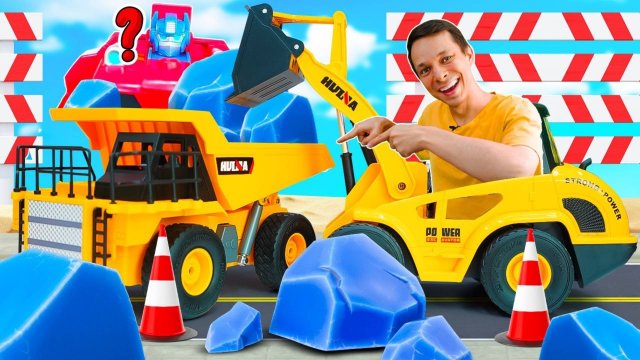 Чиним грузовик и катаемся на бульдозере!  Приключения на стройке с трансформерами