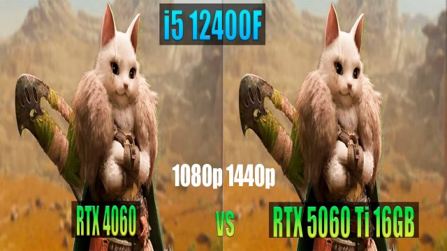 RTX 4060 vs RTX 5060 Ti 16GB с i5 12400F в разрешении 1080p, 1440p RTDLSS