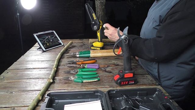 Аккумуляторный секатор. Очень удобный инструмент.