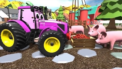 Розовый трактор, мистер Почтальон на велосипеде и приключение на клубничной ферме со свиньями на зад