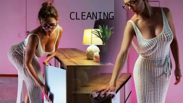 ❤️ Transparent cleaning dresser with Tina in dress