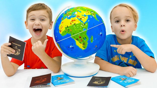 Влад и Ники. Крис и Майкл изучают мир и страны с глобусом Земля Орбут! Видео для детей.