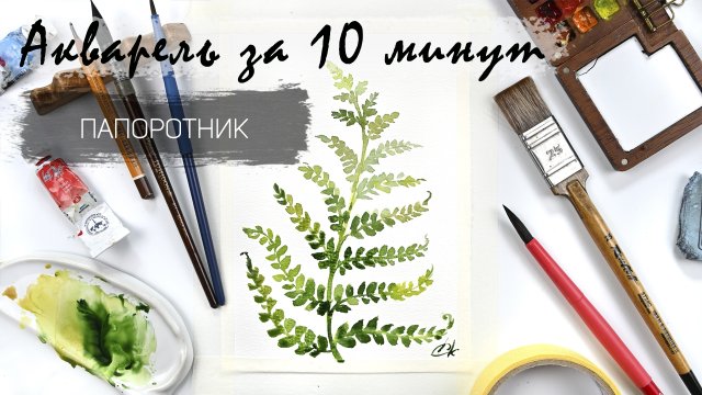 Рисуем папоротник за 10 минут акварелью пошагово. Быстрые зарисовки. Акварель для новичков