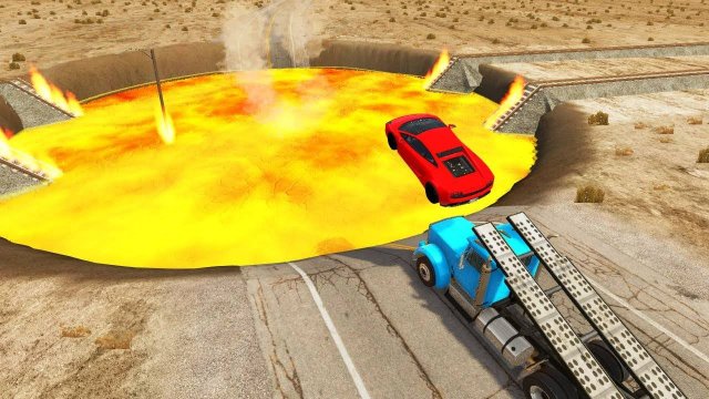 Автомобили против огромного лавового кратера 😱|BeamNG.Drive|Бемиджи Драйв