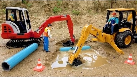 Экскаватор-погрузчик и экскаваторная машина JCB Toys Ремонт фонтанных труб