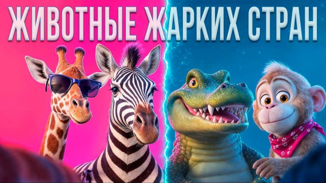 Животные для детей. Животные жарких стран - Слон, Зебра, Бегемот, Лемур, Лев, Крокодил