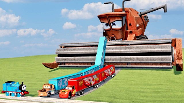 ДЛИННЫЙ Молния Маккуин и Матер против Томаса, поезда и комбайна _ BeamNG.Drive