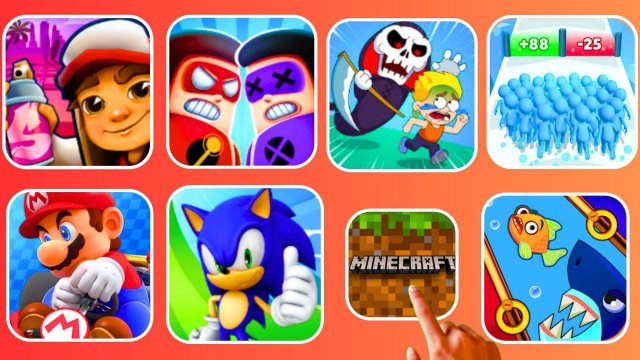 Mario Kart, SonicDash, Save The Fish, Minecraft