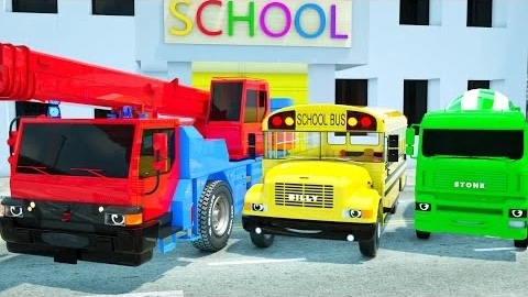 Школьный Автобус, Эвакуатор и Экскаватор Собирают Школу Из Яиц-Мультяшный Автомобиль