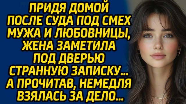 Придя домой после суда под смех мужа и любовницы, жена заметила под дверью странную записку…