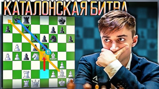 Мощная атака Даниила Дубова в Каталонском начале с жертвой коня. Онлайн-олимпиада ФИДЕ 2021. Шахматы