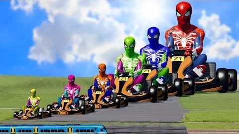 Большой и маленький Человек-паук на картинге против Большого и маленького человека-паука на картинг