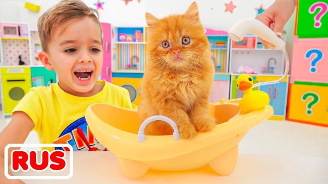 Влад и Ники нашли котёнка! Веселое видео для детей!