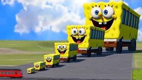 Большой и маленький автобус Губка Боб против поездов