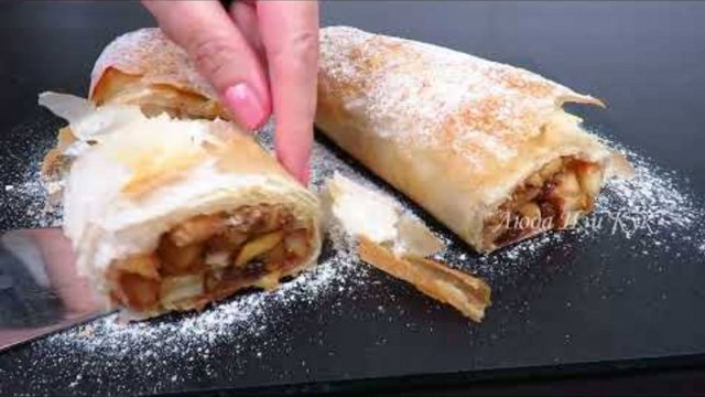 🍎🍏ЛЕНИВЫЙ ШТРУДЕЛЬ с сочной начинкой с яблоками изюмом и орехами, яблочный штрудель