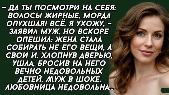 Вместо мужа ушла жена, бросив на него избалованных детей, муж с любовницей . История из жизни