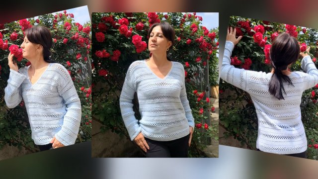✨️Пуловер крючком "Чистое небо"✨️Экспресс МК ✨️