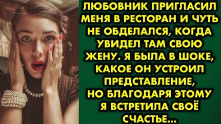Любовник пригласил меня в ресторан и чуть не обделался, когда увидел там свою жену. Я была в шоке...