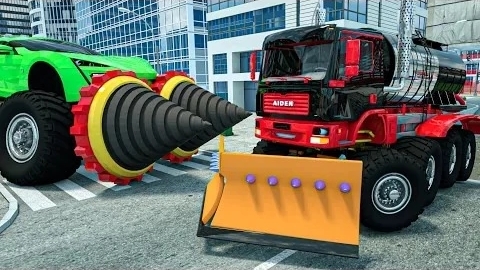 Злой комбайн против полицейской машины - АВТОМОБИЛИ и МОТОЦИКЛЫ с ГРУЗОВИКОМ-МОНСТРОМ
