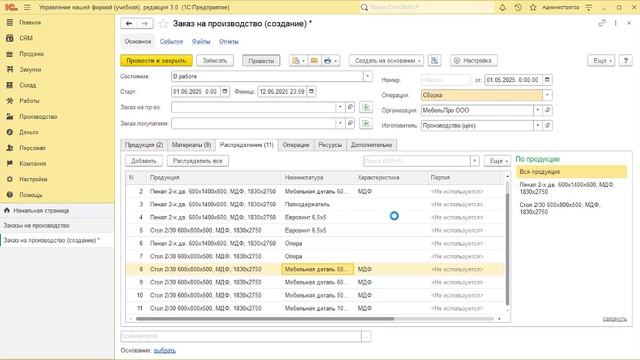 Учет затрат производства в 1С УНФ