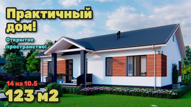 Одноэтажный дом с открытым пространством 120 м2. S-263