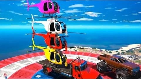 Вертолет на грузовике-монстре🚁🚛Паркур с человеком-пауком и супергероями с препятствиями - Моды для