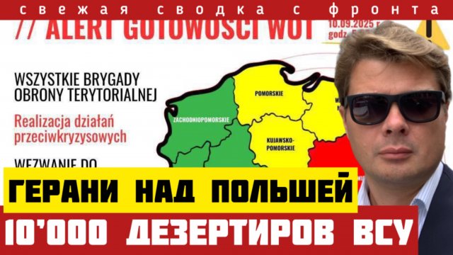 Герани вторглись в Польшу. С фронта сбежали 10000 дезертиров ВСУ. Прорыв на Красный Лиман. 10/9