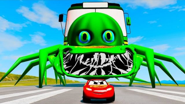 ГИГАНТСКИЙ АРБУЗ ПАУК МОНСТР ПРОТИВ машин Молния Убегает от Монстра