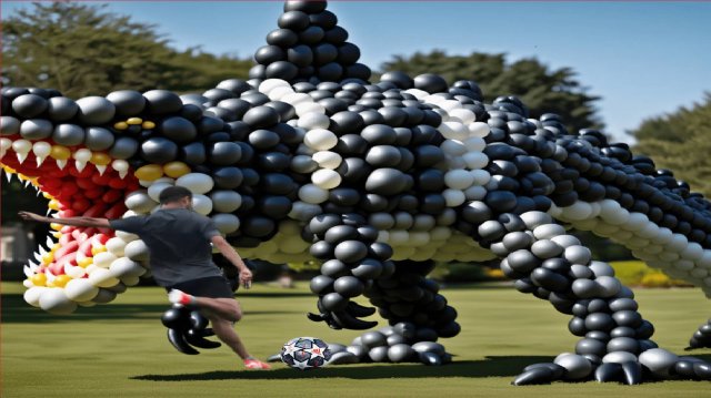 The mascot vibrato assistant Orcalero Dunosaur placed on the football field is popular, co-produced,