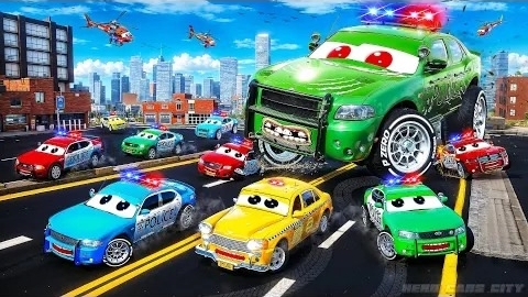 Сумасшедшая городская погоня на полицейской машине! Гигантский зеленый полицейский монстр против маш