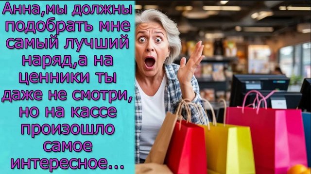 Анна,мы должны подобрать мне наряд, а на ценники не смотри, но на кассе произошло самое интересное