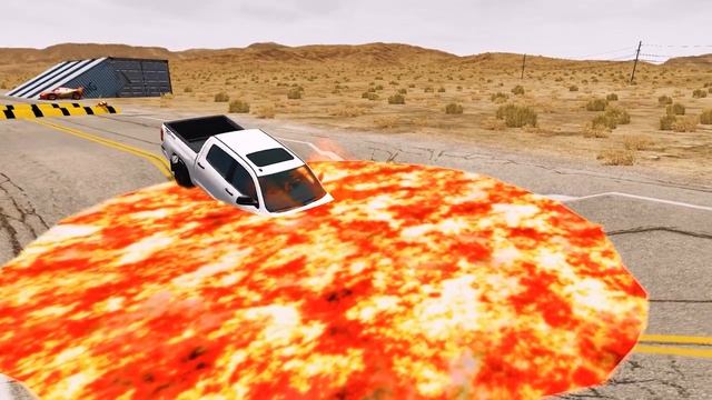 Грузовик с Джипами перевозит через лаву в BeamNG.Drive